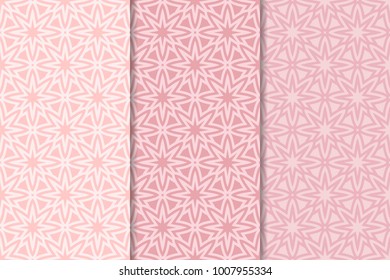 Geometric backgrounds. Pale pink vertical seamless wallpapers. Colored set for textile and wallpapers