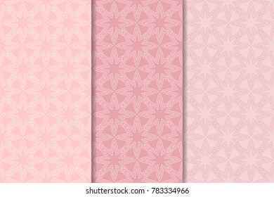 Geometric backgrounds. Pale pink vertical seamless wallpapers. Colored set for textile and wallpapers