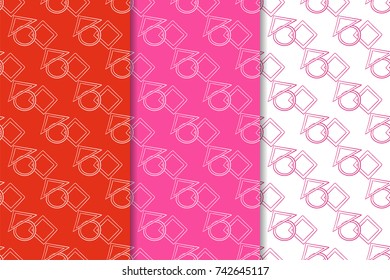 Geometric backgrounds. Red abstract seamless patterns for wallpapers or textile