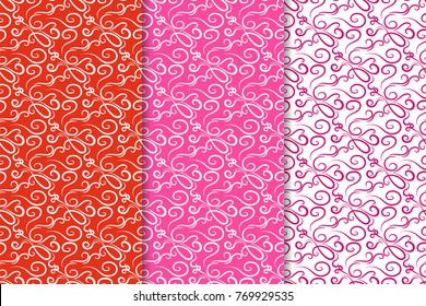 Geometric backgrounds. Red abstract seamless patterns for wallpapers or textile