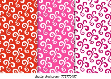 Geometric backgrounds. Red abstract seamless patterns for wallpapers or textile