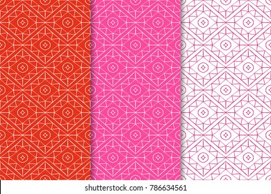 Geometric backgrounds. Red abstract seamless patterns