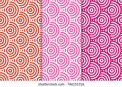 Geometric backgrounds. Red seamless wallpapers. Colored set for textile and wallpapers