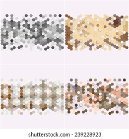 Geometric backgrounds set, abstract hexagonal retro patterns vector