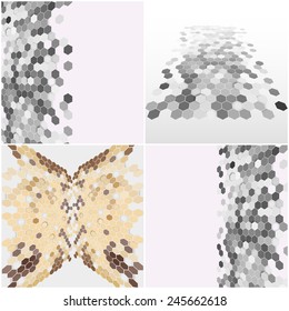 Geometric backgrounds set, abstract hexagonal retro patterns vector