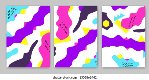 Geometric backgrounds set. Memphis style. 80s years. Vector illustration