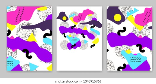 Geometric backgrounds set. Memphis style. 80s years. Vector illustration
