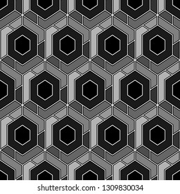 Geometric background.Simple shapes backdrop. Hexagons, quadrangles pattern.Polygons motif. Geometrical figures wallpaper. Digital paper, abstract. Seamless ornament.