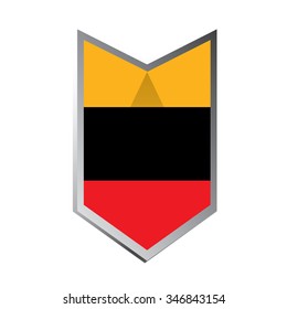 A geometric badge with the german flag on a white background