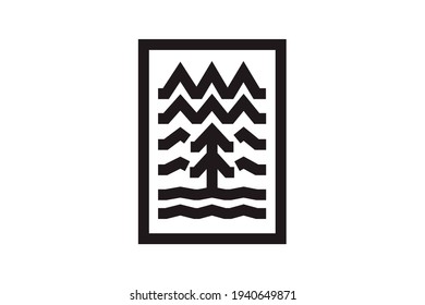 Insignia geométrica con montañas, ríos y árboles