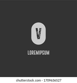 geometric badge V logo letter in gray color simple design concept.