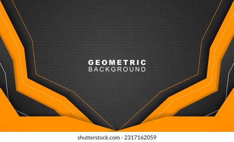 Fondo geométrico de banner en marco naranja y negro con patrón hexagonal, fondo de streaming offline y banner de juego