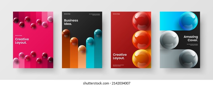 Geometrisches Banner Design Vektor Concept Bundle. Reinigen Sie 3D-Bälle jährliche Layout-Kollektion.
