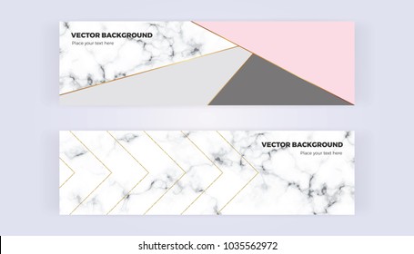 Geometric banner in gold, glitter, grey, pastel pink and marble texture background. Template for  designs, card, flyer, invitation, party, birthday, wedding, email, web
