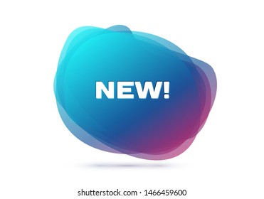 Geometric banner with inscription New on white background. Gradient abstract banner with flowing liquid shapes. Fluid color banner. Vector illustration