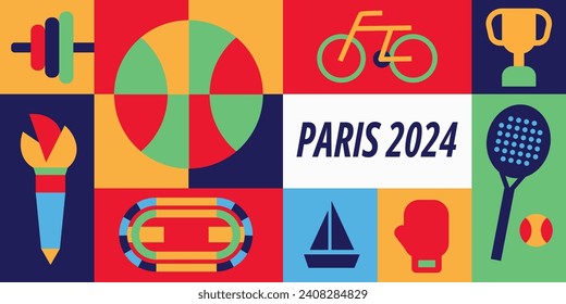 Geometric banner layout for summer sports competitions. Paris 2024. Vector illustration.