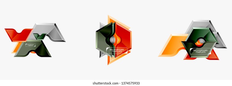 Geometric banner made of glossy geometric shapes, for background or abstract logo element. Vector template