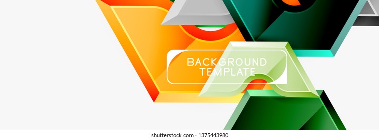 Geometric banner made of glossy geometric shapes, for background or abstract logo element. Vector template