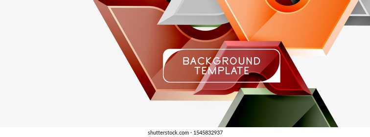 Geometric banner made of glossy geometric shapes, for background or abstract logo element. Vector template