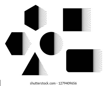 Geometric banner.  Set of abstract shapes  circle, square, rectangle, triangle and hexagon with gradient explosion. Original template design  in black and white. Isolation. Vector