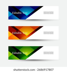 Conjunto de Anuncios geométricos: diseños Horizontales editables con patrones de diamantes degradados. Estos diseños de Anuncio son ideales para encabezados de Sitio web, anuncios, volantes digitales o imágenes de marca.