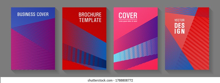 Geometric banner vector backgrounds. Lines gradient texture booklet layouts. Advertising publication backdrops. Advertising commercial magazines. Marketing brochure covers design set.