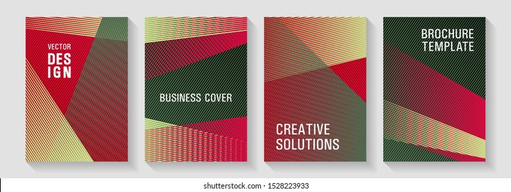 Geometric banner vector backgrounds. Thin stripes blend covers design set. Rectangle leaflet box cards. Simple annual report mockusp. Colorful halftone gradients for web.