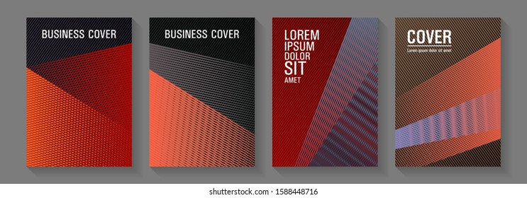 Geometric banner vector backgrounds. Vibrant gradient book backdrops. Thin stripes blend covers design set. Trendy stationery folder backgrounds. Educational certificates concept.