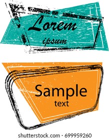 Geometric banners in grunge style . Vector promo tags useful in advertising and marketing . Trendy geometrical shape design .
