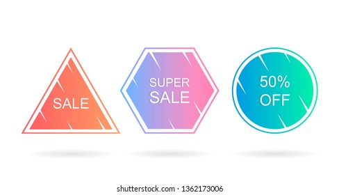 Geometric banners. Modern abstract gradient shapes for logo, sale promotion, discount title frame. Flat style vector illustration.