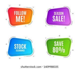 Geometric banners. Save 80% off. Sale Discount offer price sign. Special offer symbol. Follow me banner. Clearance sale. Vector