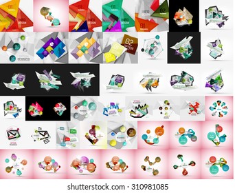 Geometric banners, templates, layouts. Paper graphics. Mega collection. Modern compositions