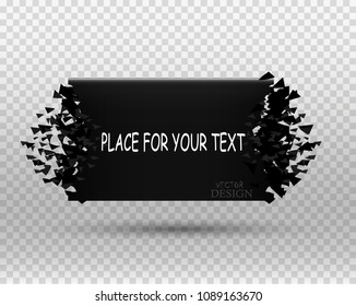 Geometric banners.Abstract explosion of black glass.Square and circle destruction shapes.3d effect of particles.Vector illustration.