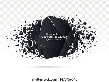 Geometric banners.Abstract explosion of black glass.Square and circle destruction shapes.3d effect of particles.Vector illustration.