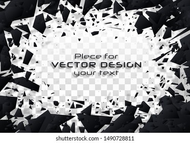 Geometric banners.Abstract explosion of black glass.Square and circle destruction shapes.3d effect of particles.Vector illustration.