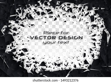 Geometric banners.Abstract explosion of black glass.Square and circle destruction shapes.3d effect of particles.Vector illustration.