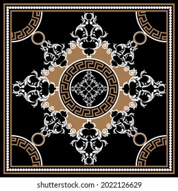 Geometric baroque pattern with chain on a black. Vector Illustration.