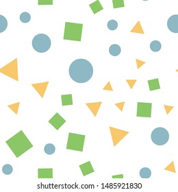 Geometric basic shapes seamless pattern. Squares, circles and triangles colorful texture. 