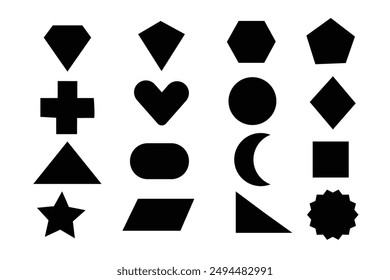 Geometrische Basis-Formen Vektorgrafik Isolated Element Design. Abstrakter geometrischer Rahmen. Abzeichen schwarzes Symbol, Banner oder Tags. Vektorgrafik Formen gesetzt. EPS 10.