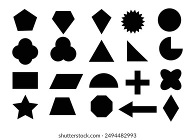 Geometric basic shapes vector isolated element design. Abstract geometric frame. Badges black icon, banners or tags. Vector shapes set. EPS 10.