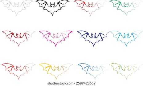 Geometric bat shapes, colorful outlines, minimalist design, repeating pattern, vibrant hues, simple line art, symmetrical composition, pastel colors, modern graphic style, abstract animal motif, clean