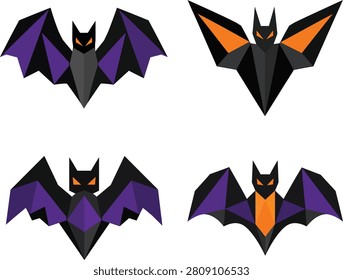 Geometric Bat Vector Set Polygon Flying Bat Halloween Icons