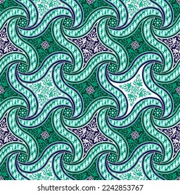 Geometric batik seamless pattern with green turquoise and navy color vector