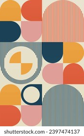 Geometric Bauhaus Artwork Background. Abstract Geometric Bauhaus Wall Decoration Poster. Mid Century Modern Wall Art