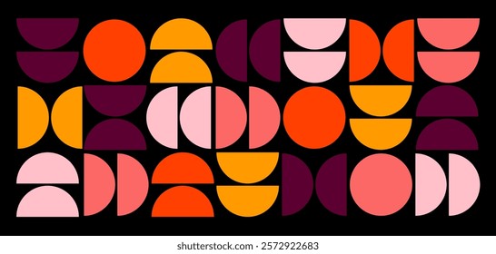 Geometric Bauhaus background. Abstract vector design pattern. Semicircle shape. Bright fashionable colors of half-decorative elements.Vector illustration