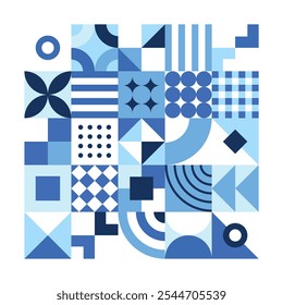 Geometric bauhaus design background blue