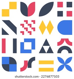 Geometric Bauhaus elements shapes in retro style arrange with grid system as block for use in artwork, pattern, cover, banner, poster and contemporary art