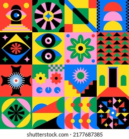 Geometric Bauhaus modern background pattern seamless vector