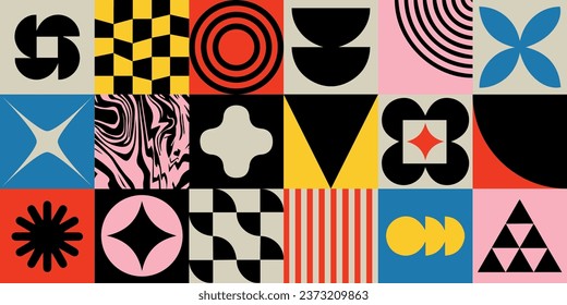 Geometric bauhaus mosaic seamless pattern. Abstract vector for web banner, business presentation, branding, card, invitation, poster, cover, textile print.