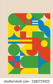 Geometric Bauhaus pattern background. Abstraction with simple shapes and figures for the brochure cover. Abstract vector design in Scandinavian style